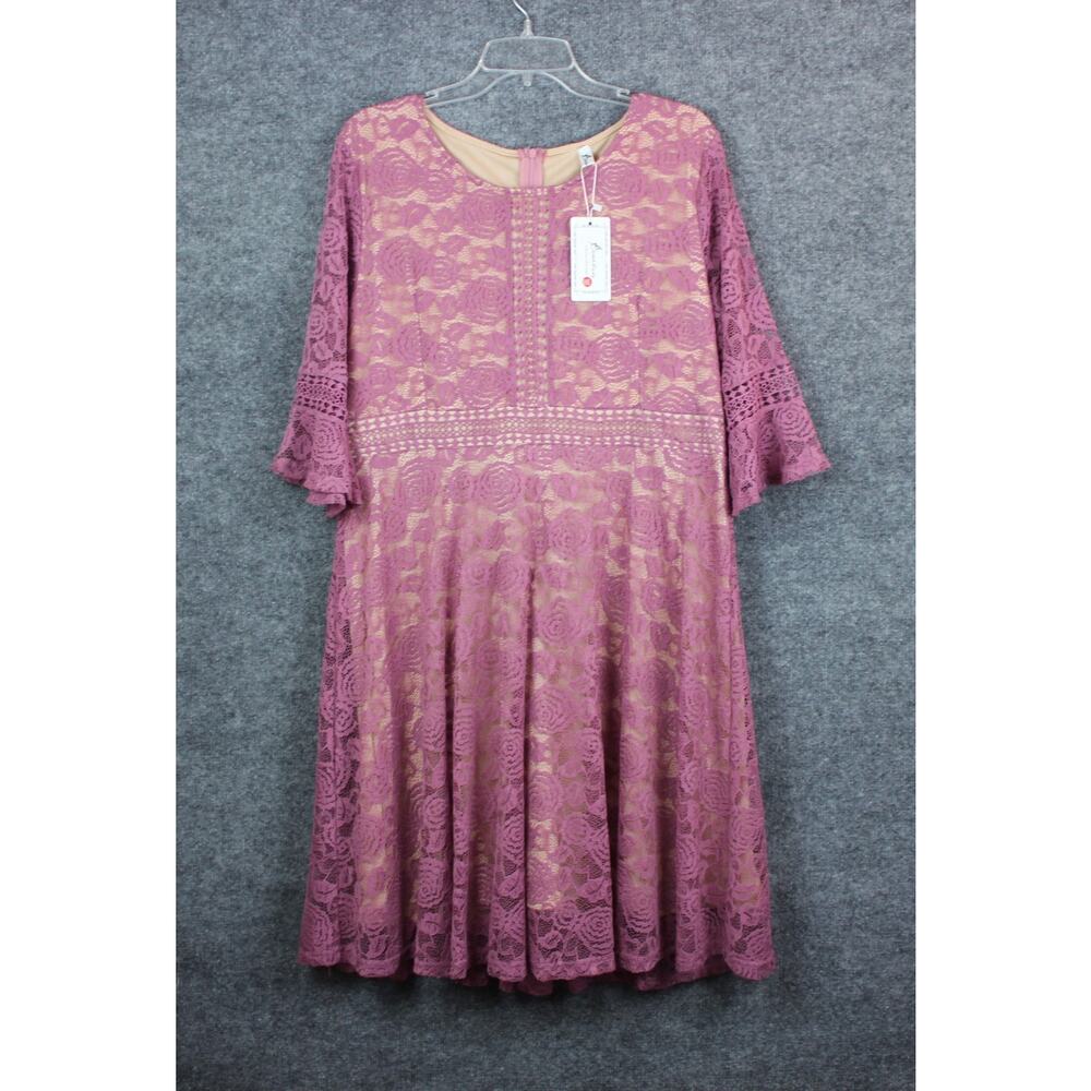 Twink Lady 2XL Mauve Dress Lace Cocktail Party Nwt Midi 3/4 Sleeve
